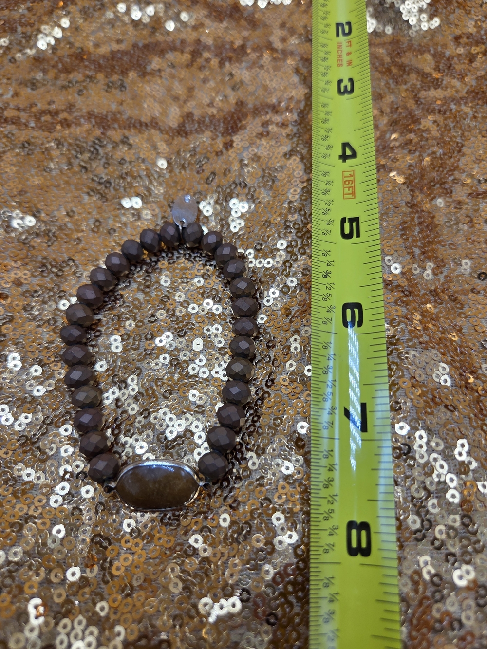 Brown Faceted Bead Stretch Bracelet with Oval Stone